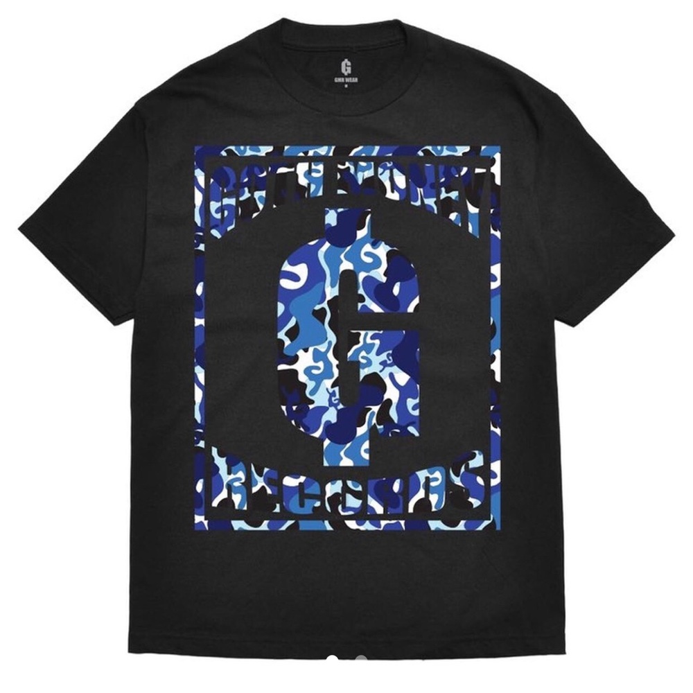 Goth Money Records Blue Camo Box Logo Tee - Black